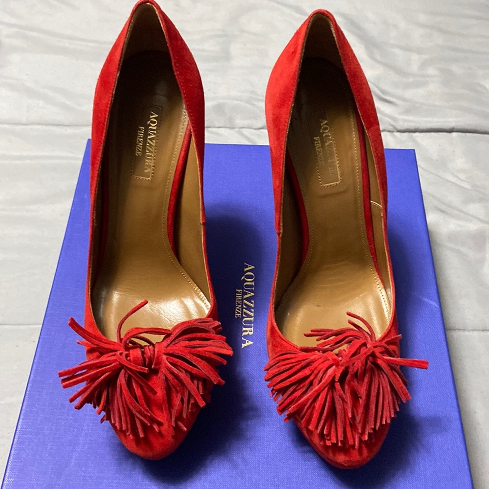 Aquazzura WILD ONE platform red suede pump 38.5